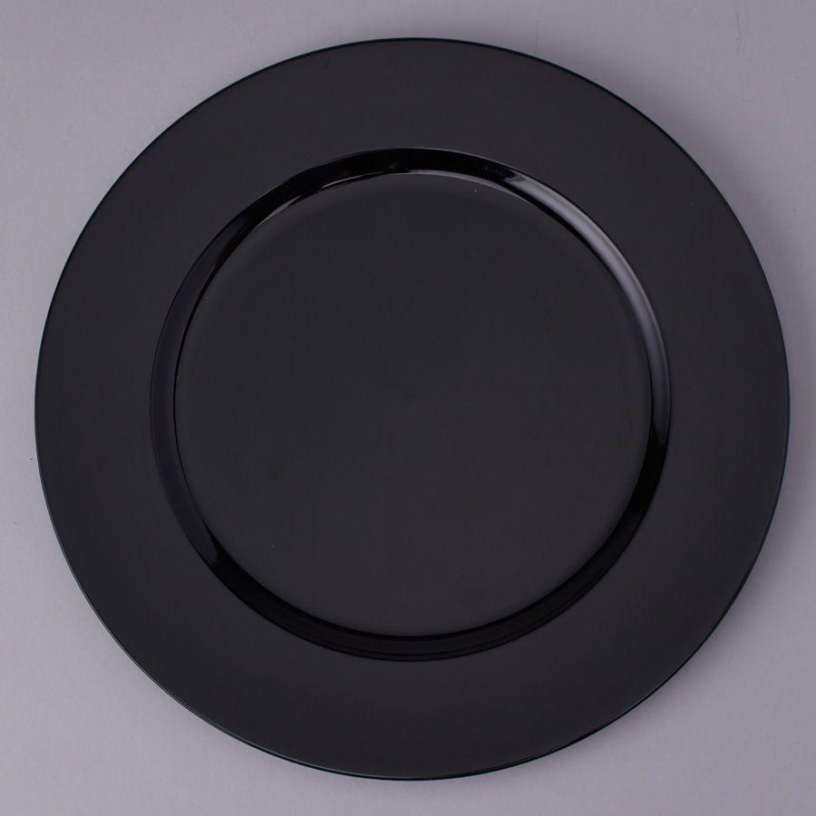 24 Wholesale Flat Edge Plastic Charger Plate 13 inches - Black image
