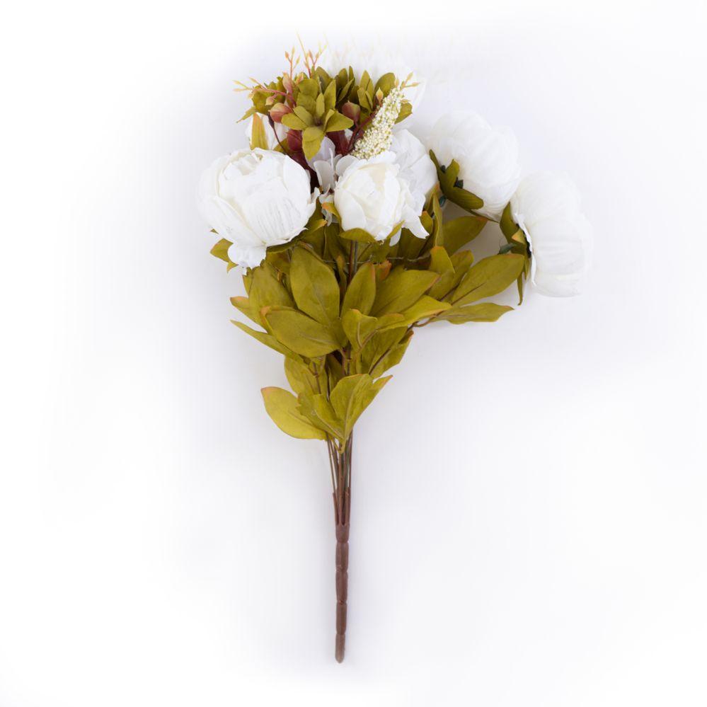 24 Wholesale 24 Wholesale Artificial Peony With Mixed Flower Bouquet 19" - White - WSD image
