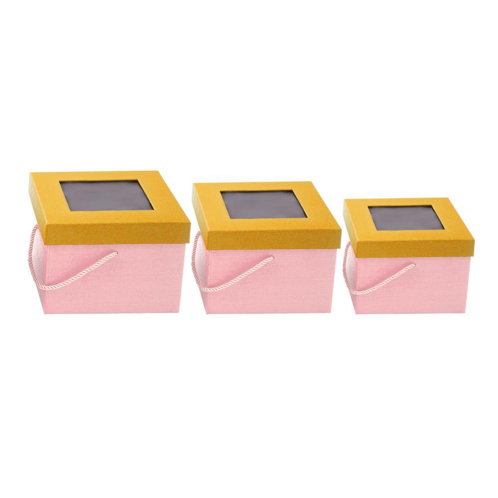 6 Wholesale Nested Square Floral Boxes 3pc/set - Pink image