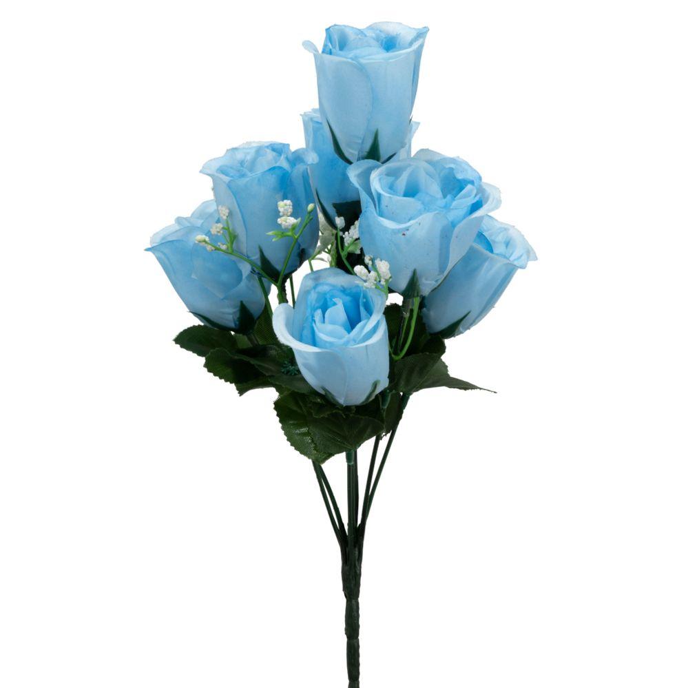 8 Wholesale Artificial Rose Bud Bush 14 inches - Blue 12pc image