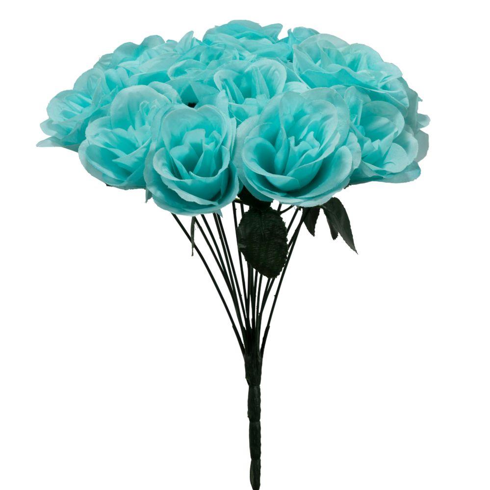 24 Wholesale Artificial Rose Bouquet 12 inches - Turquoise image