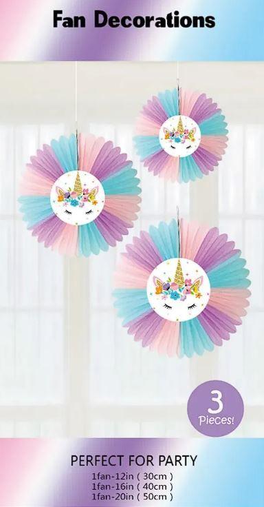 120 Wholesale Unicorn Themed Tissue Fans Set image