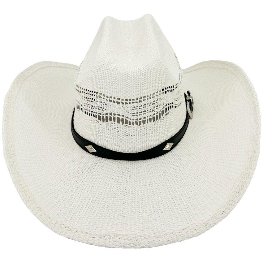 24 Wholesale White Cowboy Hats With Diamond Design Hatband - Cattleman Crown image
