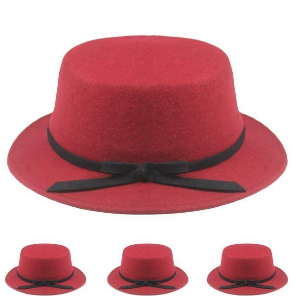 24 Wholesale Women's Red Wool Winter Bucket Hats image