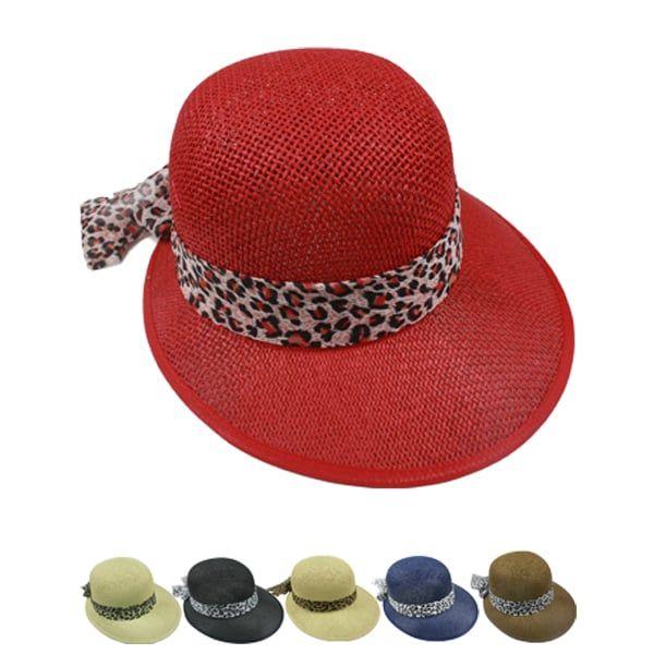 24 Wholesale Leopard Band Wide Brim Sun Visor Beach Hat image