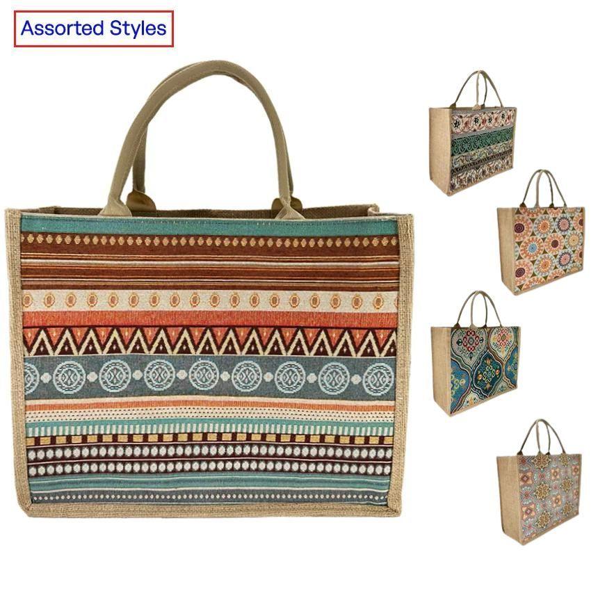 24 Wholesale Tote Bags With Colorful Western Designs - Reusable Jute Bags image