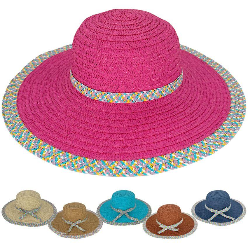 24 Wholesale Women's Summer Hats With Rainbow Brim And Ribbon image