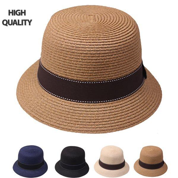 24 Wholesale Plain Straw Sun Bucket Hat image