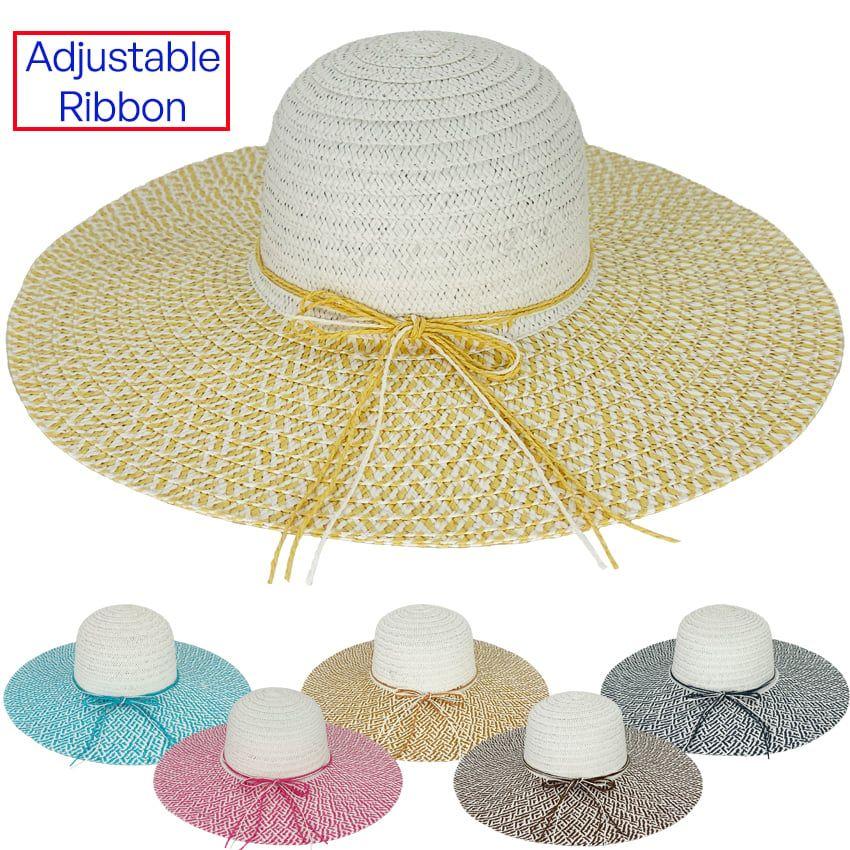 24 Wholesale Wide Brim Summer Beach Hats For Ladies Mixed Colors image