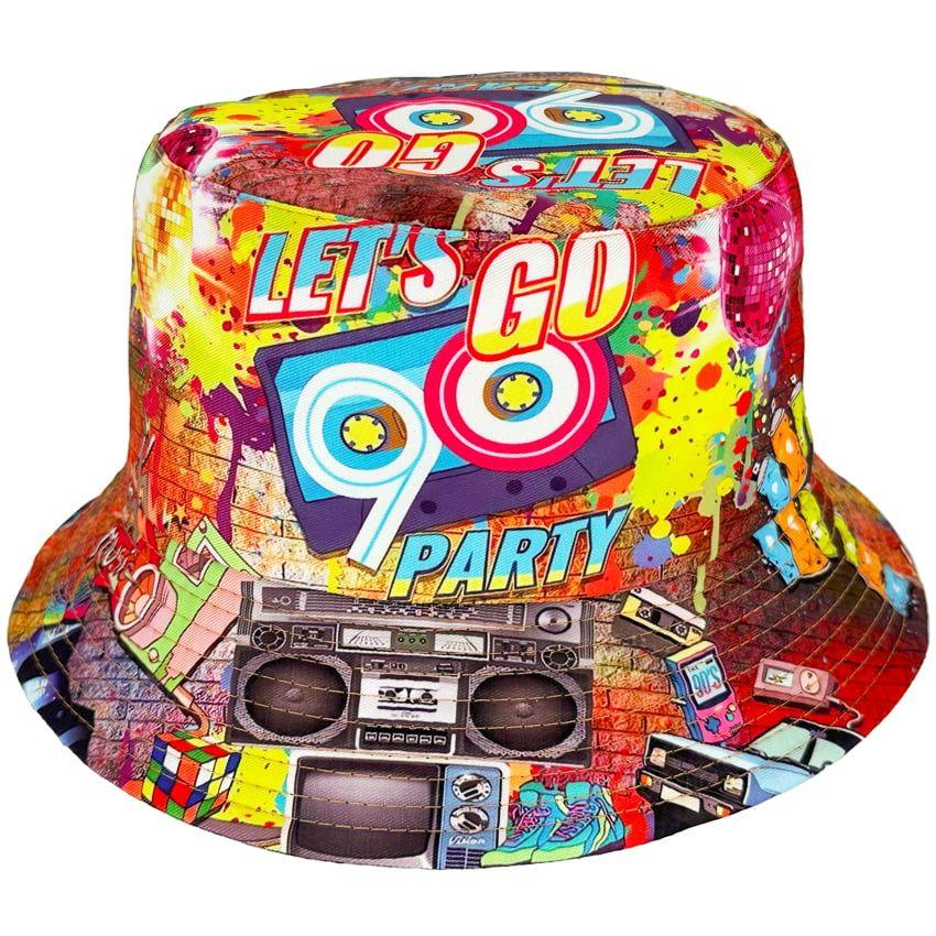 24 Wholesale Retro Multicolor Printed Bucket Hats - 90s Let's Go Party Design image