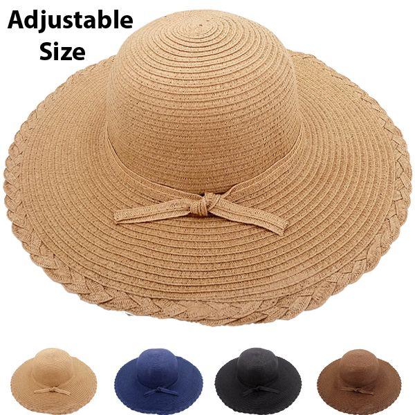 24 Wholesale Adjustable Floppy Wide Brim Summer Beach Hats For Women image