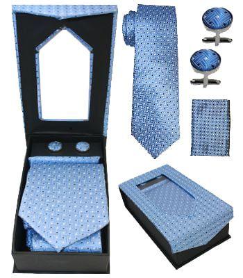 12 Wholesale Dotted Light Blue Tie Set image