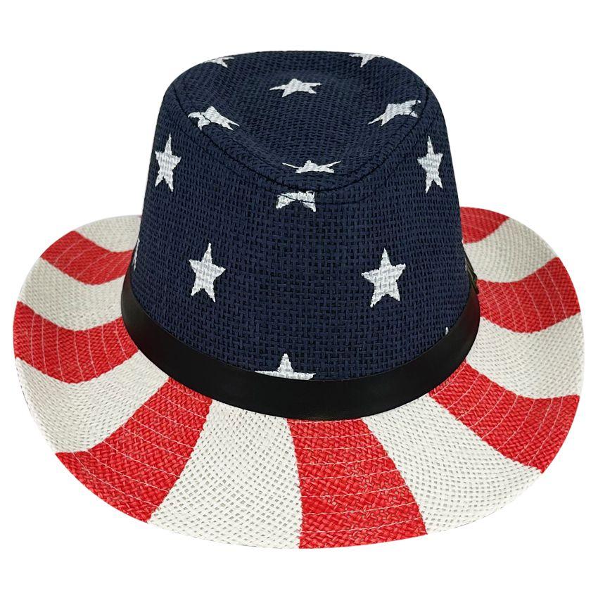 24 Wholesale Usa Flag Design Paper Straw Kid's Western Cowboy Hats image