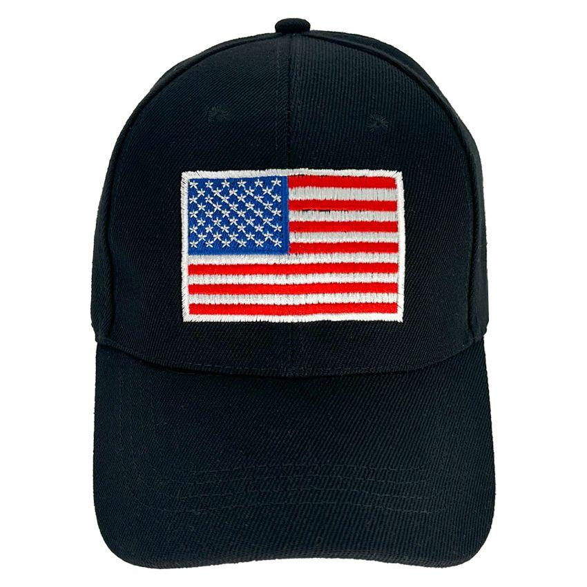 24 Wholesale American Flag Black Baseball Cap image