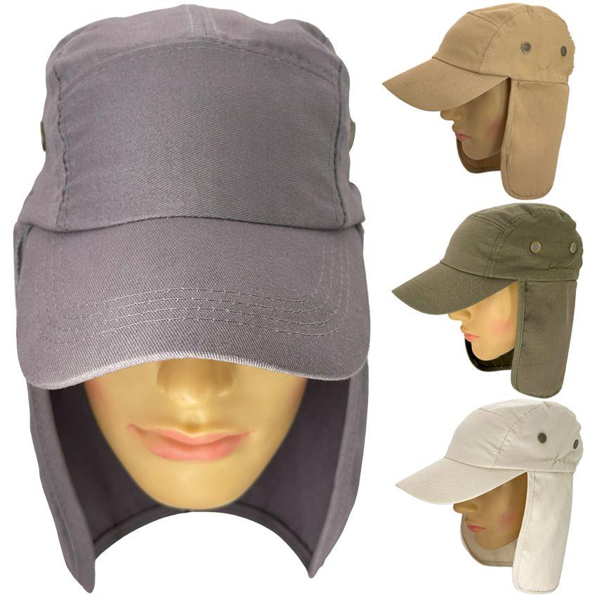 24 Wholesale Sun Protection Outdoor Caps With Neck Flap - Unisex And Mix Colors image