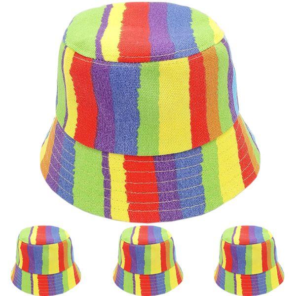 24 Wholesale Rainbow Colors Breathable Bucket Hat image