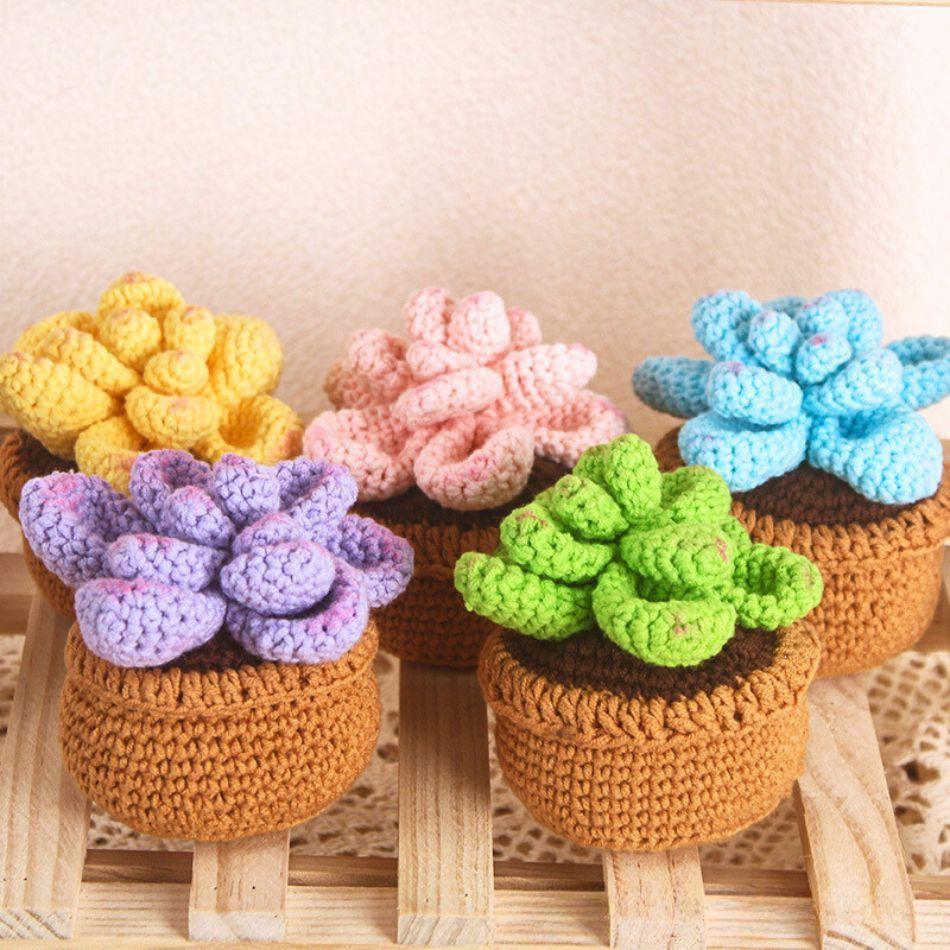 24 Wholesale Crochet Succulents In Crochet Flower Pot - Colorful Mix image