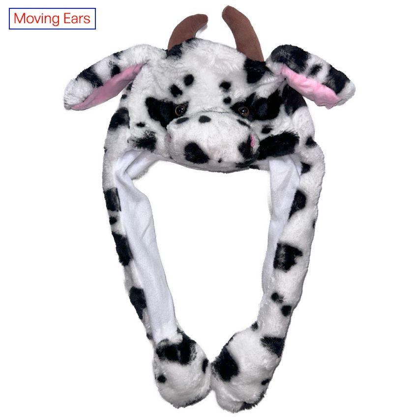 12 Wholesale Animal Hat With Ears Moving - Cute Cow Design image