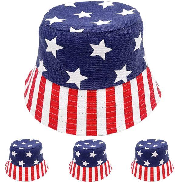 24 Wholesale American Flag Print Breathable Bucket Hat image