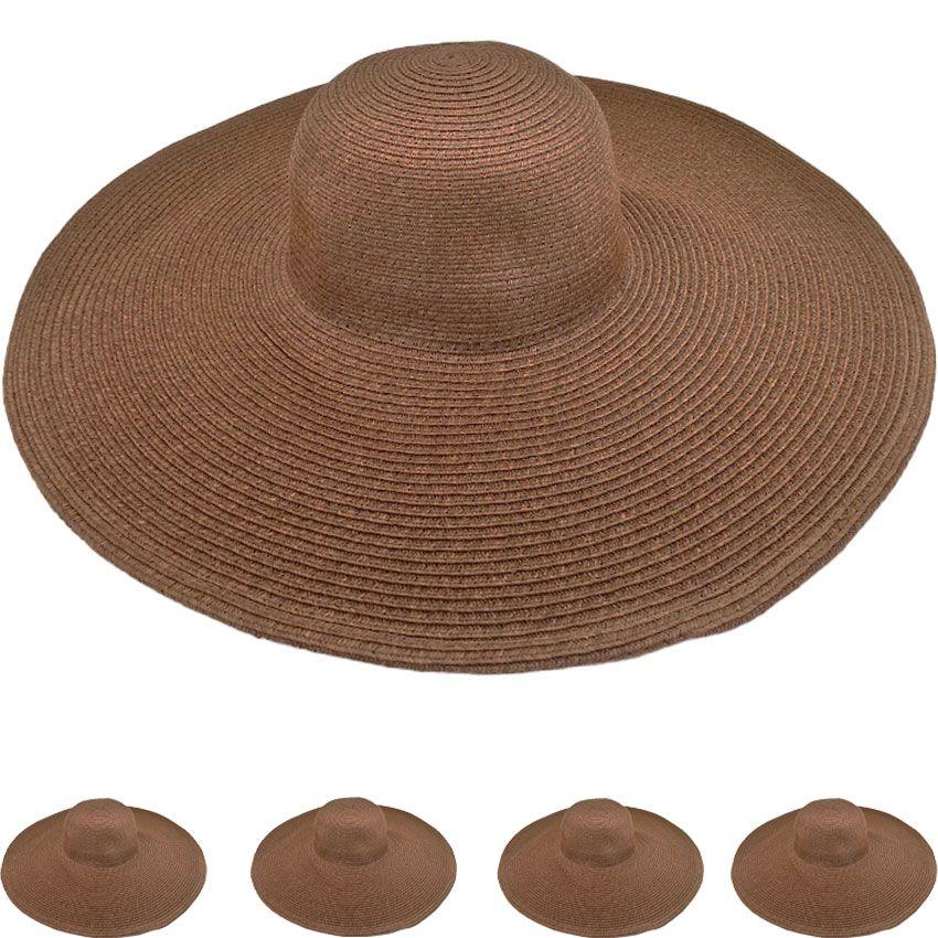 24 Wholesale Women's Adjustable Floppy Wide Brim Summer Beach Hats image
