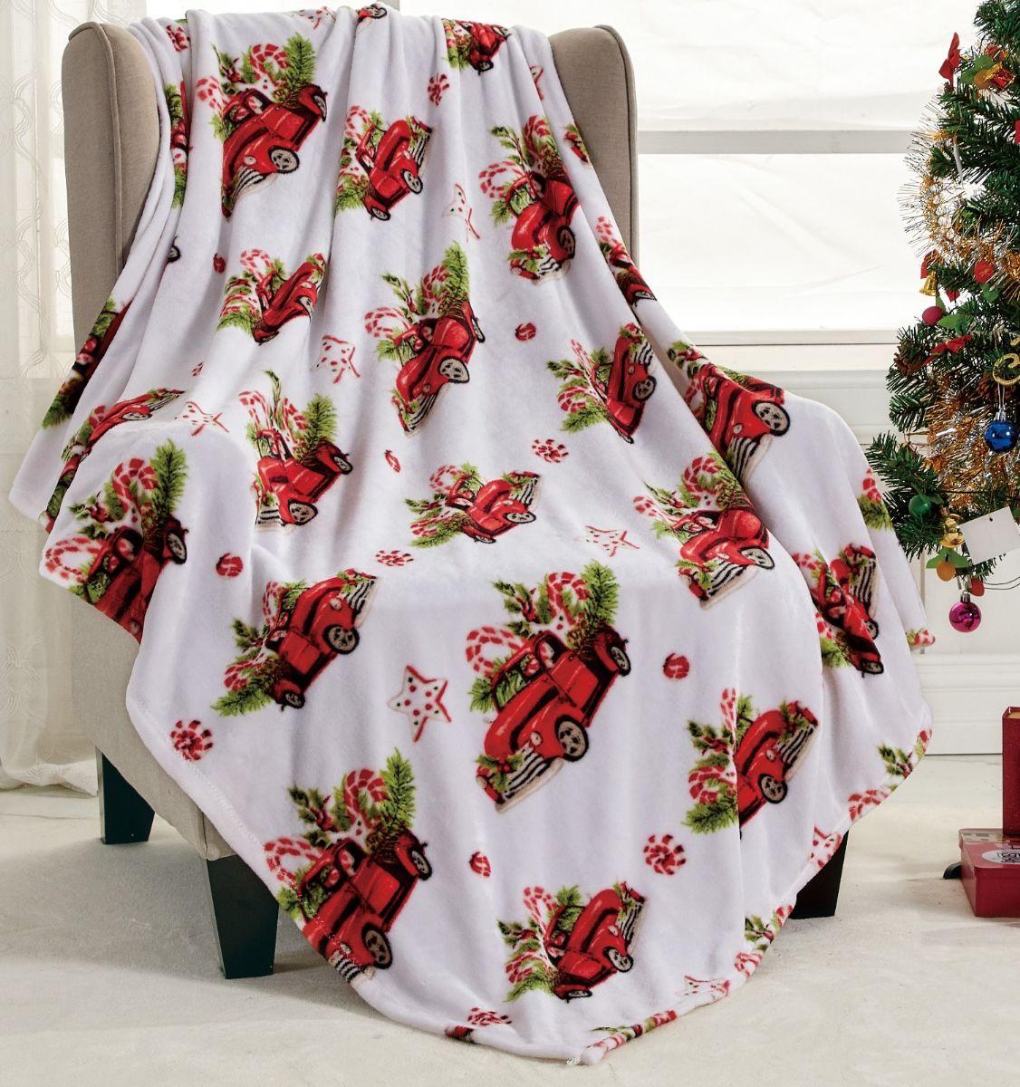 12 Wholesale Micro Plush Warm Fleece Holiday Throw Blanket 50 X 60 Rustic Red Truck image