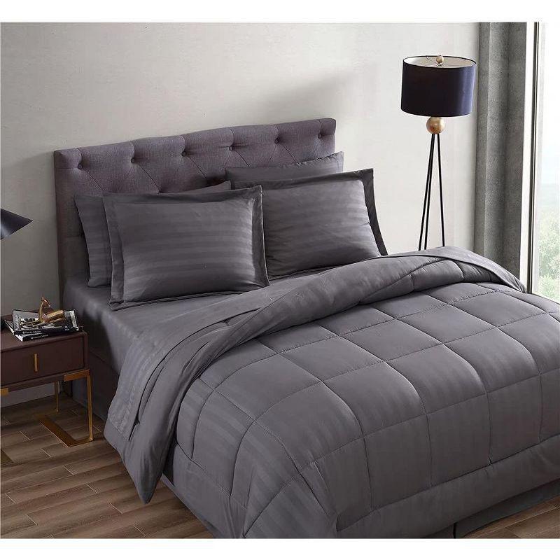 3 Wholesale 8 Piece Bed In A Bag Hotel Collection Alternative Comforter Set Embossed In Gray Queen Size image