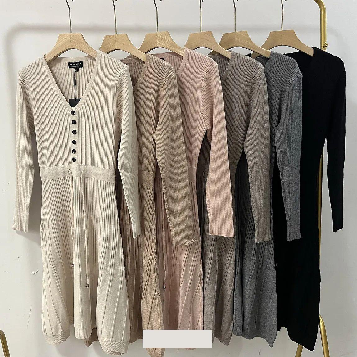 24 Wholesale Women's Knitted Sweater Dress Button Design S/M image