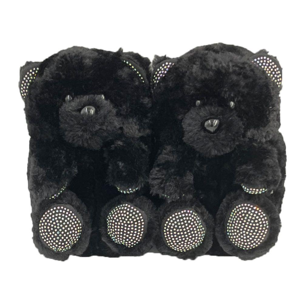 12 Wholesale Kids Teddy Slippers Black image