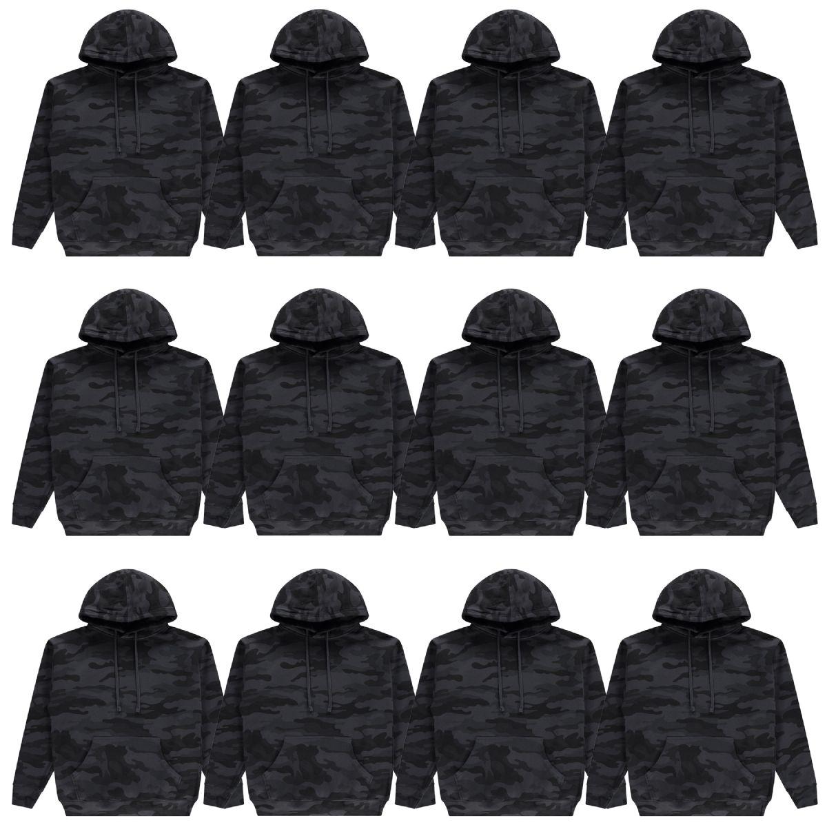 12 Wholesale Cotton Fleece Hooded Black Camo Printed Hoodie Size 2xlarge image