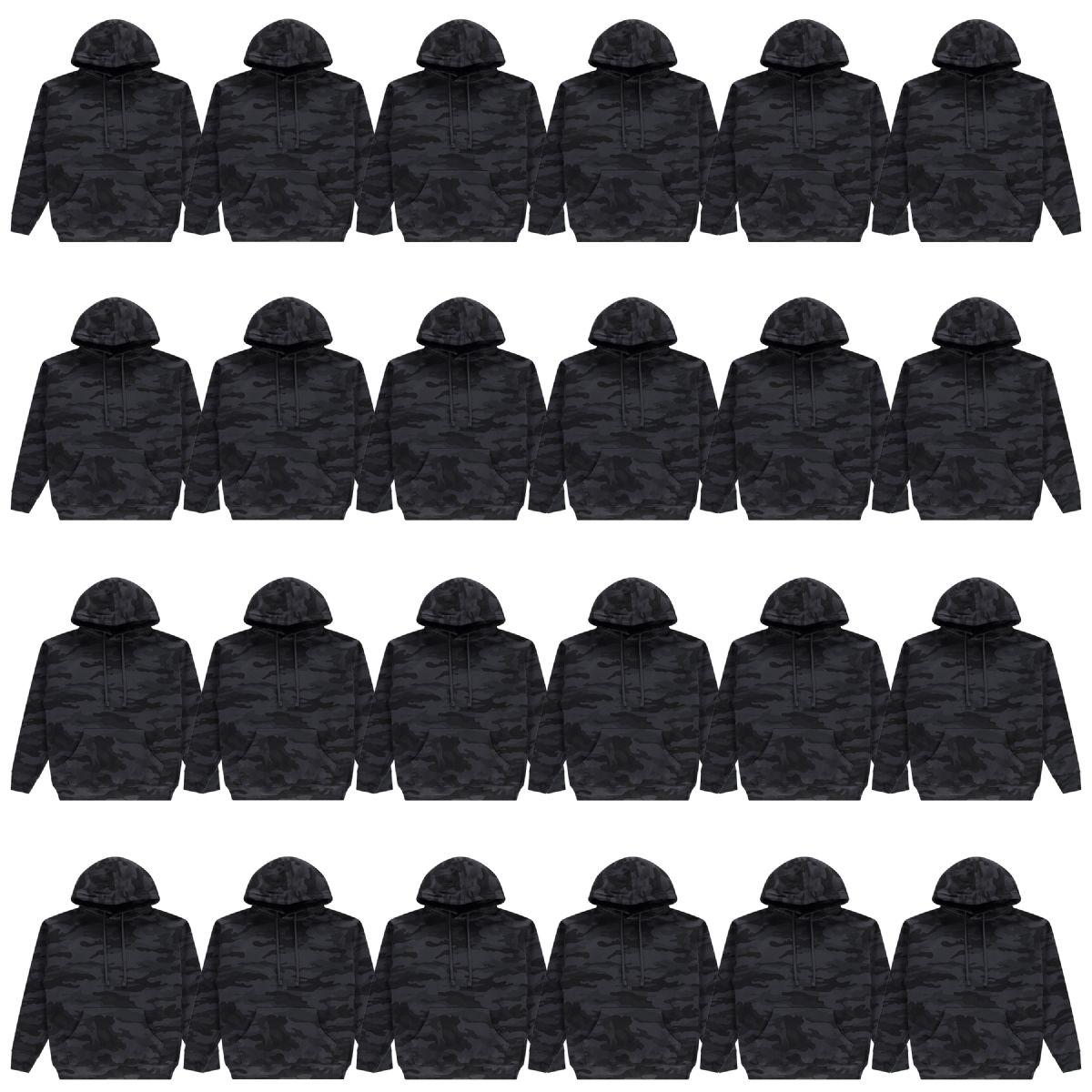 24 Wholesale Cotton Fleece Hooded Black Camo Printed Hoodie Size 2xlarge image