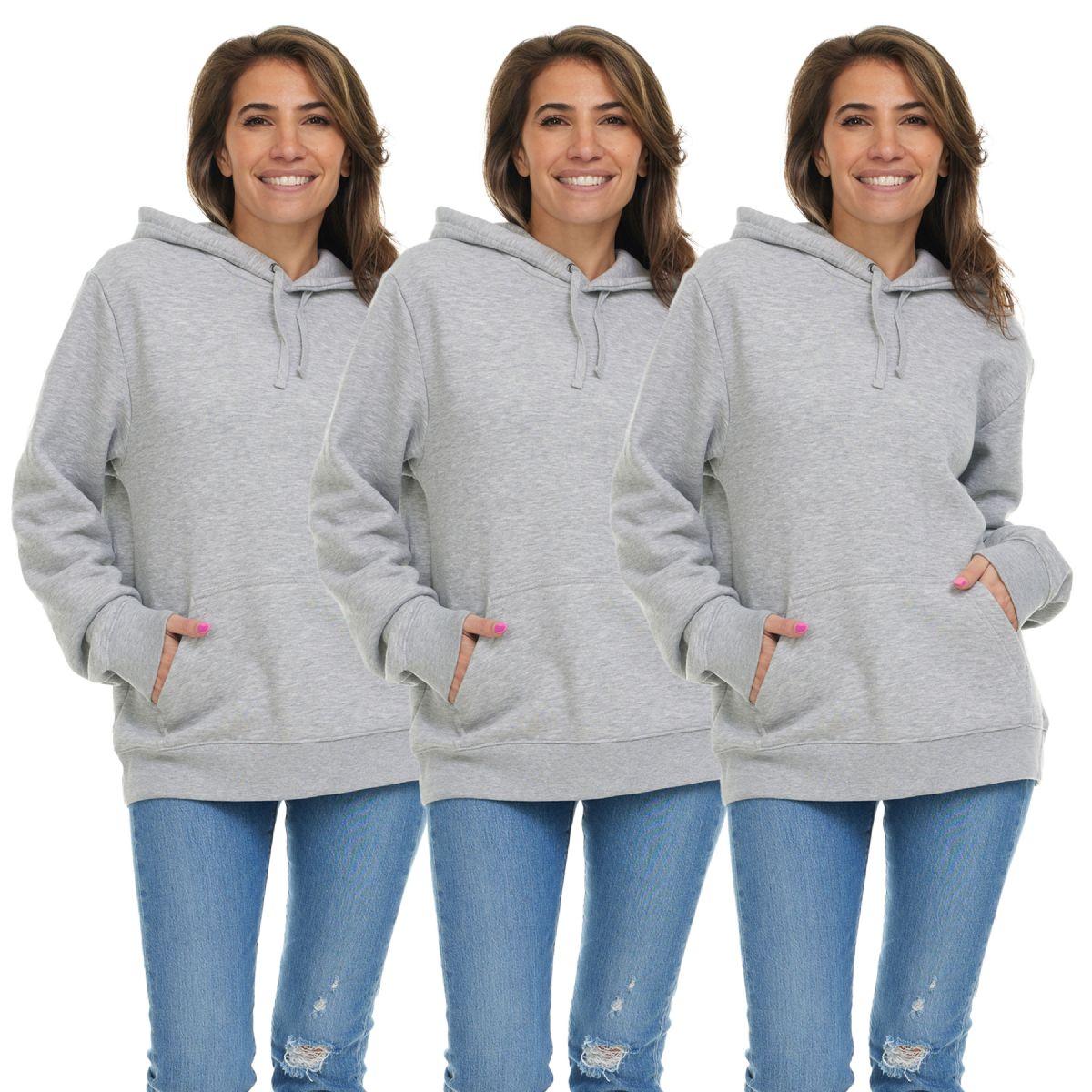 3 Wholesale Women's Cotton Oversized Hoodie Sweat Shirt Gray Size Small image