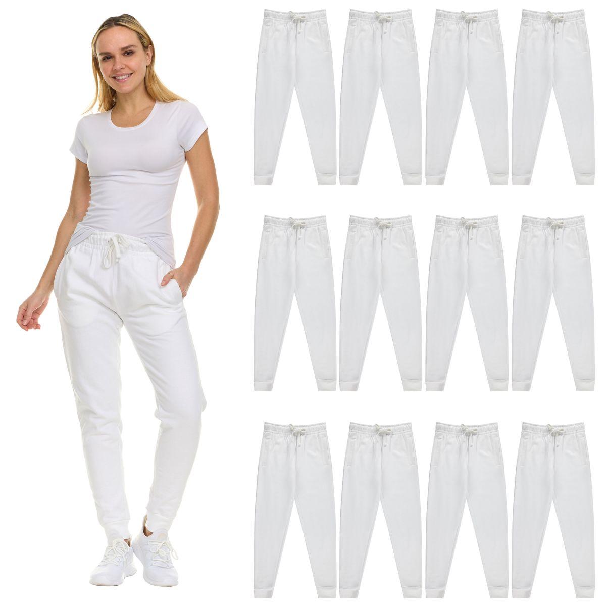 12 Wholesale Womens Fleece Lined Jogger With Pocket In White Size Medium image