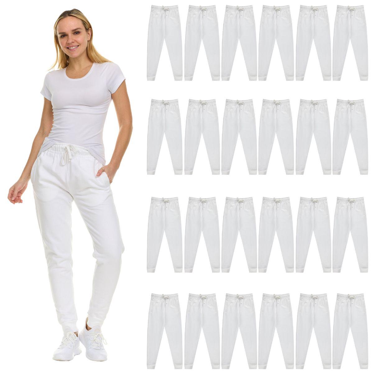 24 Wholesale Womens Fleece Lined Jogger With Pocket In White Size Large image