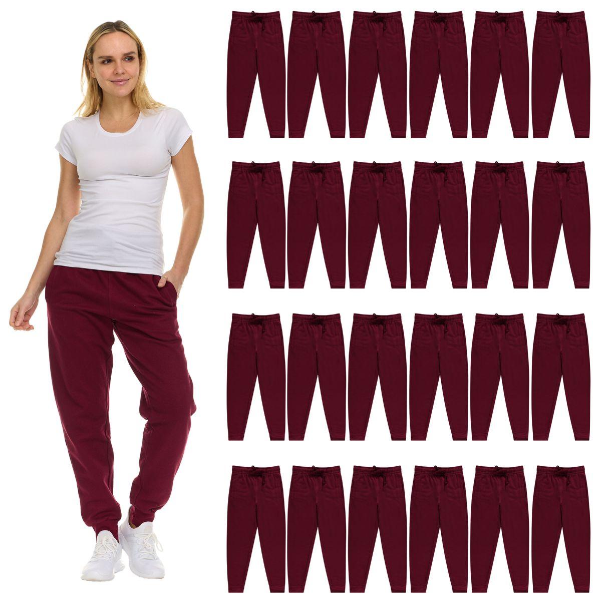 24 Wholesale Womens Fleece Lined Jogger With Pocket In Burgundy Size 2xlarge image