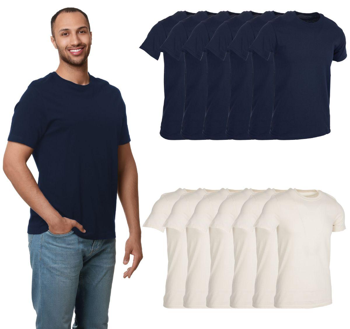 12 Wholesale Men's Cotton Short Sleeve T-Shirt Size Medium - Navy And White image