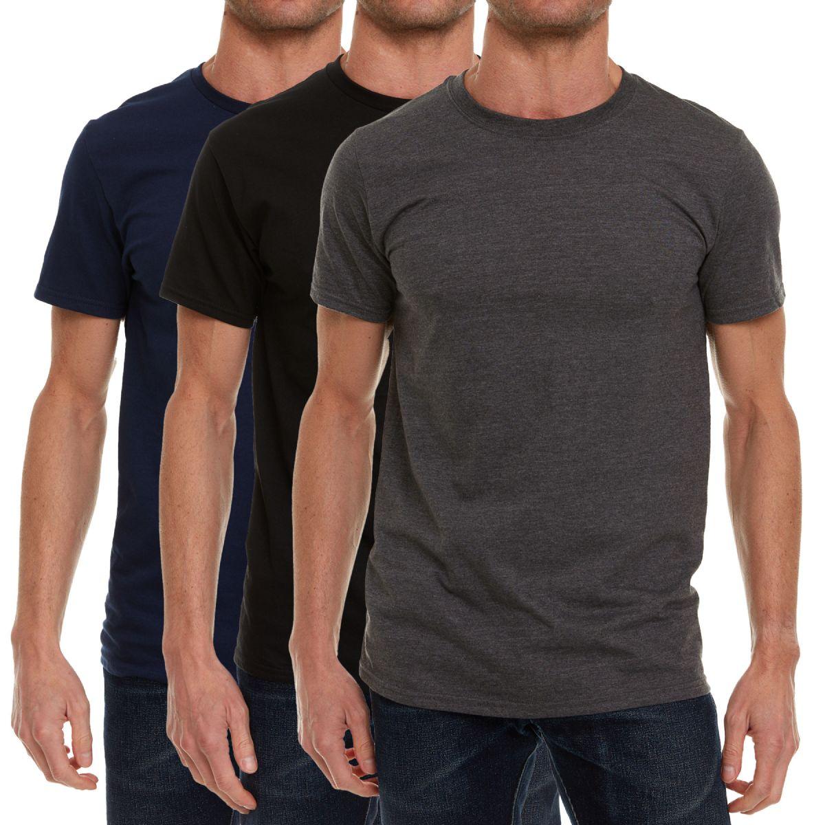 72 Wholesale Men's Cotton Short Sleeve T-Shirt Size Large - Assorted Black Navy Gray image