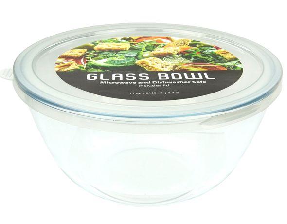 12 Wholesale Bh Glass Bowl W White Lid 71oz 2100ml image