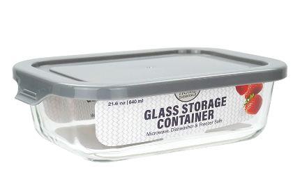 24 Wholesale Bh Rect Glass Container Gray Lid 21.6oz image