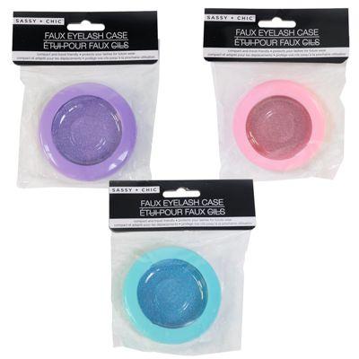 24 Wholesale Faux Eyelash Storage Plastic 3 Asst Colors 3 In Dia Opp/hdr On 12pc Disp Strip image