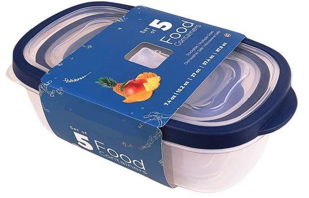 12 Wholesale Rectangle Food Container Set With Rubber Lid 5pk image
