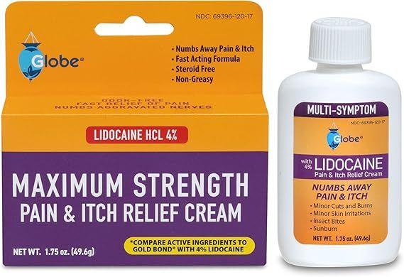 48 Wholesale Globe Lidocaine 4% MultI-Symptom Relief Cream 1.75 Oz Bottle image