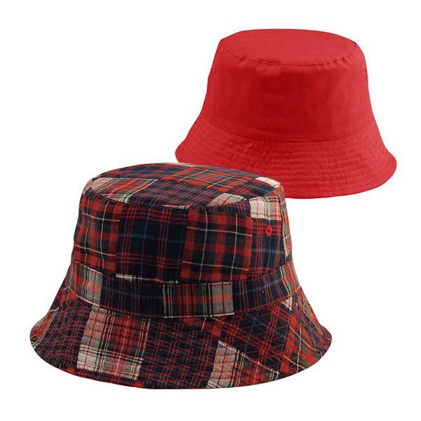 24 Wholesale Girls' Reversible Twill Bucket Hat RED image