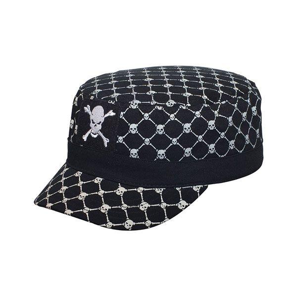 24 Wholesale Youth Fitted Army Cap W/Skull Print BLACK-57 image