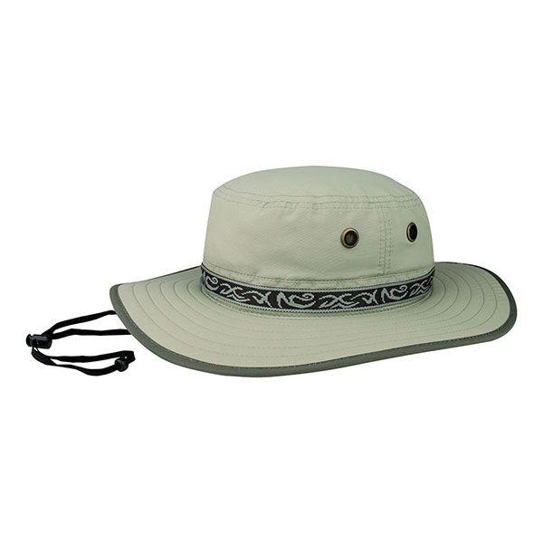 24 Wholesale Taslon UV Sun Hat with Jacquard Ribbon KHAKI-M image