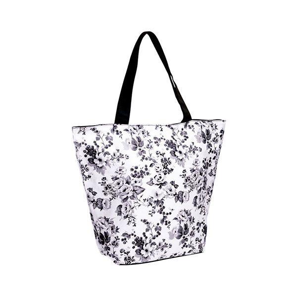 24 Wholesale Floral Tote Bag BLACK image