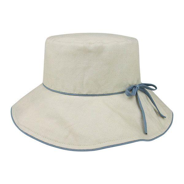 24 Wholesale Ladies' Linen Wide Brim Hat KK-BLUE image