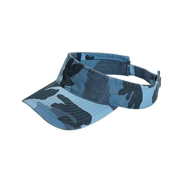 24 Wholesale Pro Style Washed Camouflage Visor BLUE.CAMO image