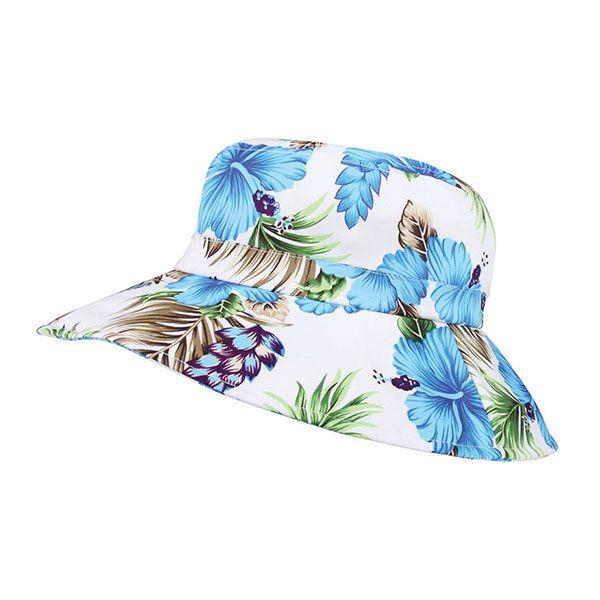 24 Wholesale Ladies' Wide Brim Floral Hat BLUE image
