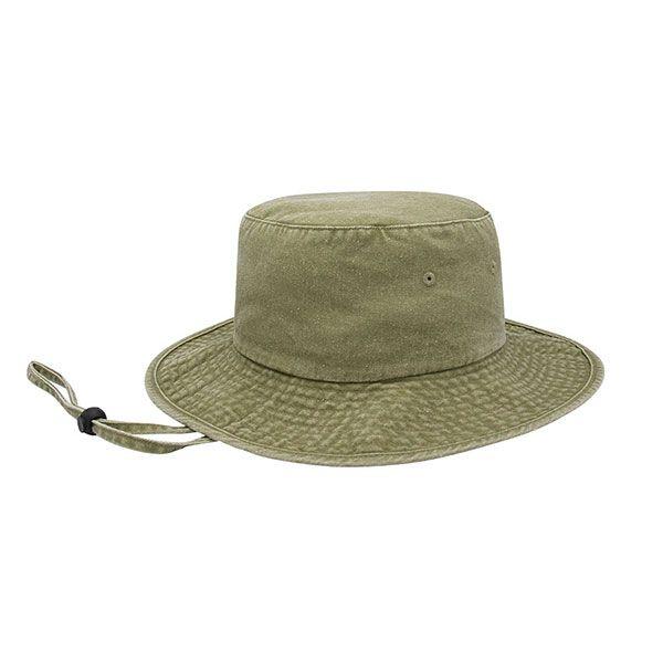 24 Wholesale Washed Pigment Dyed Twill Bucket Hat W/Removable Chin Cord KHAKI-ML image