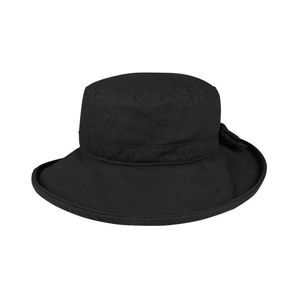 24 Wholesale Juniper Waxed Cotton Canvas Ladies' Wide Brim Bucket Hat BLACK image